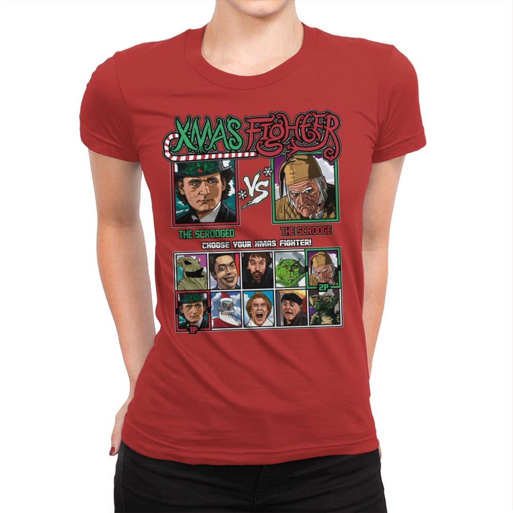 Xmas Fighter - Scrooged vs Christmas Carol - Womens Premium T-Shirts RIPT Apparel Small / Red