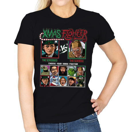 Xmas Fighter - Scrooged vs Christmas Carol - Womens T-Shirts RIPT Apparel Small / Black