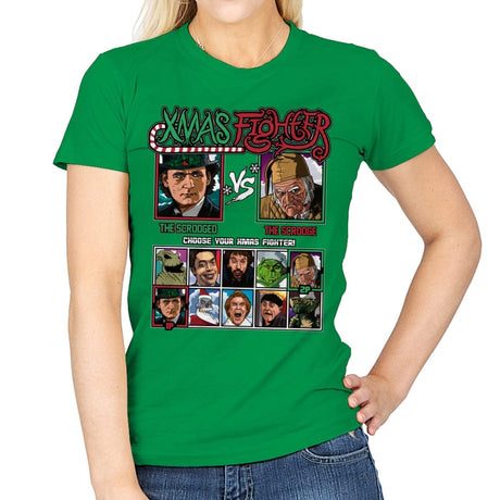 Xmas Fighter - Scrooged vs Christmas Carol - Womens T-Shirts RIPT Apparel Small / Irish Green