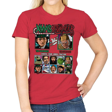 Xmas Fighter - Scrooged vs Christmas Carol - Womens T-Shirts RIPT Apparel Small / Red