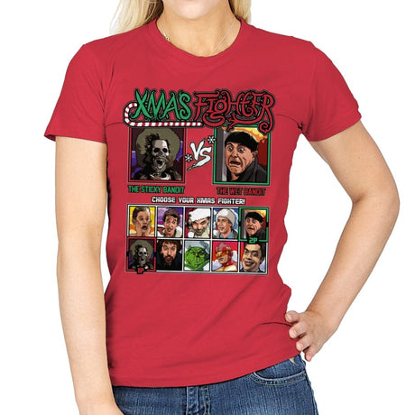 Xmas Fighter - Sticky Bandits vs Wet Bandits - Womens T-Shirts RIPT Apparel Small / Red