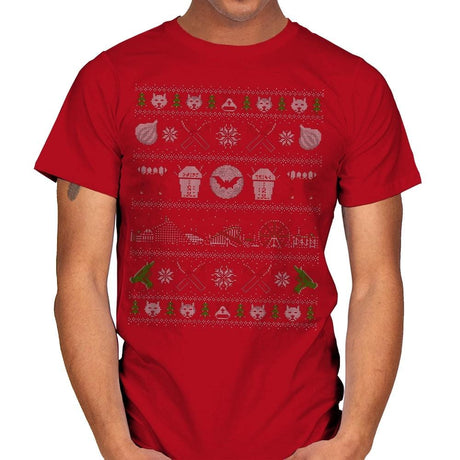Xmas in Santa Carla - Ugly Holiday - Mens T-Shirts RIPT Apparel Small / Red