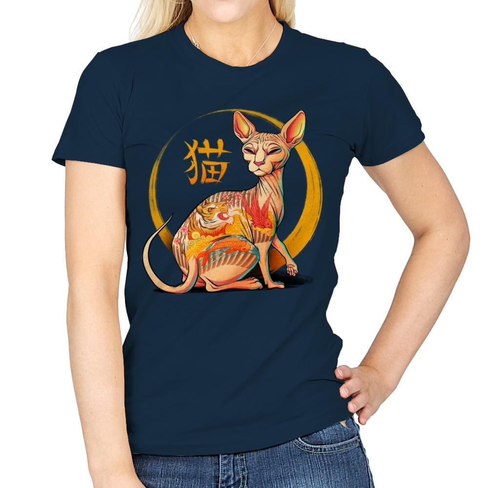 Yakuza Cat - Womens T-Shirts RIPT Apparel Small / Navy