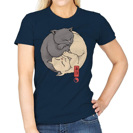 Yin Yang Cats - Womens T-Shirts RIPT Apparel Small / Navy