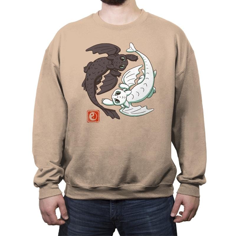Yin Yang Dragons - Crew Neck Sweatshirt Crew Neck Sweatshirt RIPT Apparel Small / Sand
