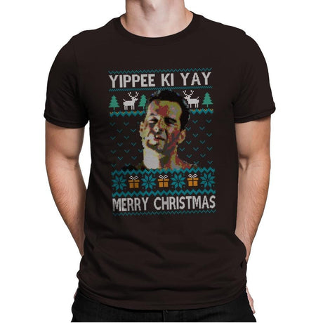 Yipee ki Yay Merry Christmas - Mens Premium T-Shirts RIPT Apparel Small / Dark Chocolate
