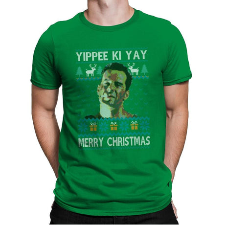 Yipee ki Yay Merry Christmas - Mens Premium T-Shirts RIPT Apparel Small / Kelly Green