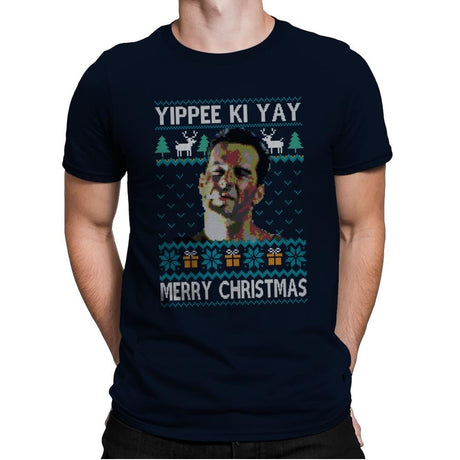 Yipee ki Yay Merry Christmas - Mens Premium T-Shirts RIPT Apparel Small / Navy