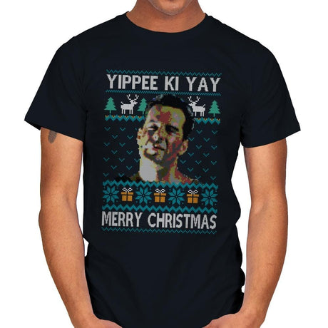 Yipee ki Yay Merry Christmas - Mens T-Shirts RIPT Apparel Small / Black
