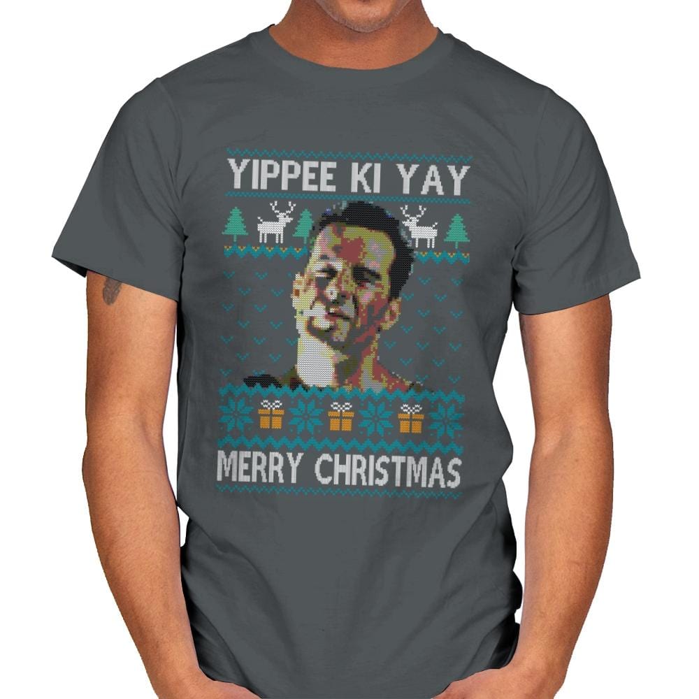 Yipee ki Yay Merry Christmas - Mens T-Shirts RIPT Apparel Small / Charcoal