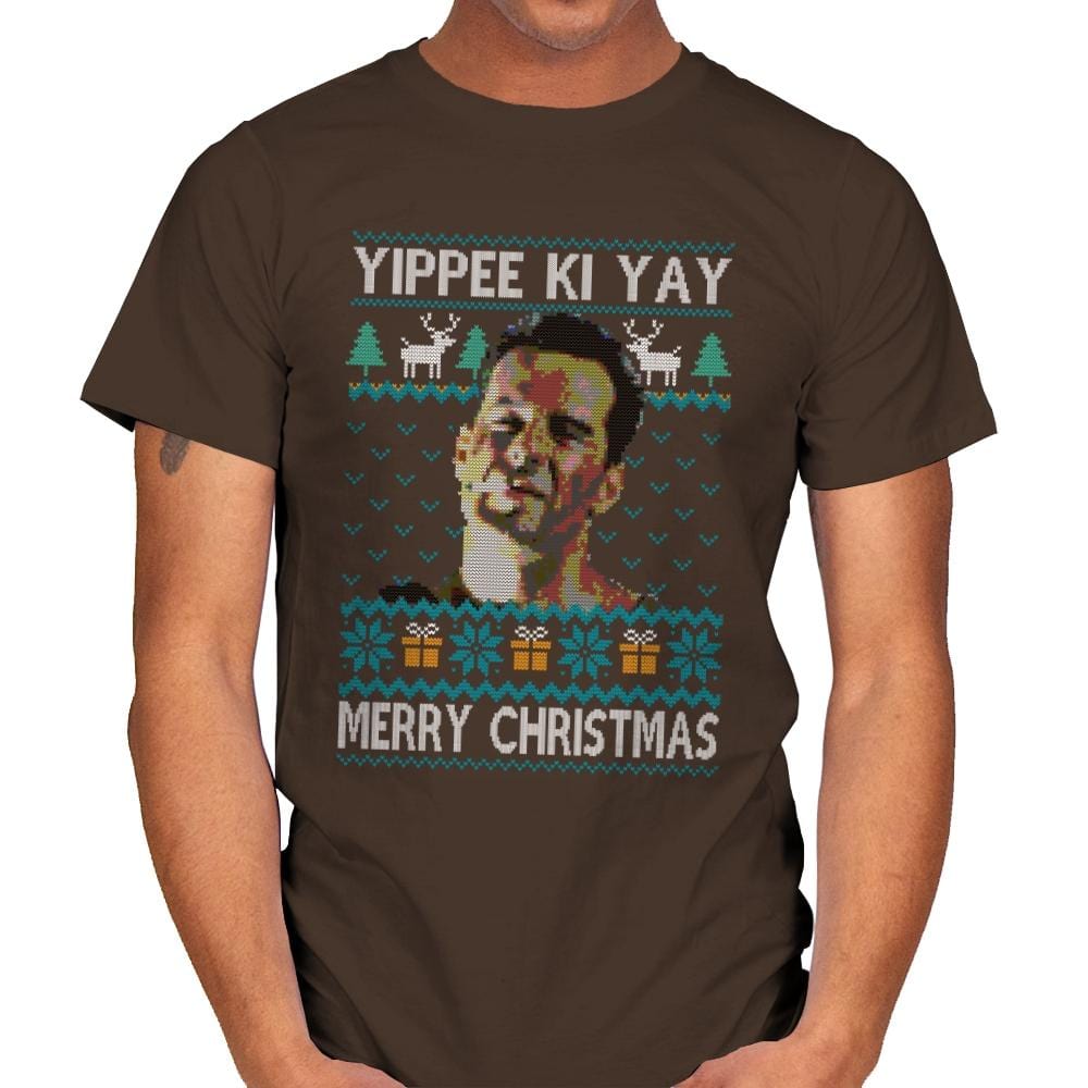Yipee ki Yay Merry Christmas - Mens T-Shirts RIPT Apparel Small / Dark Chocolate