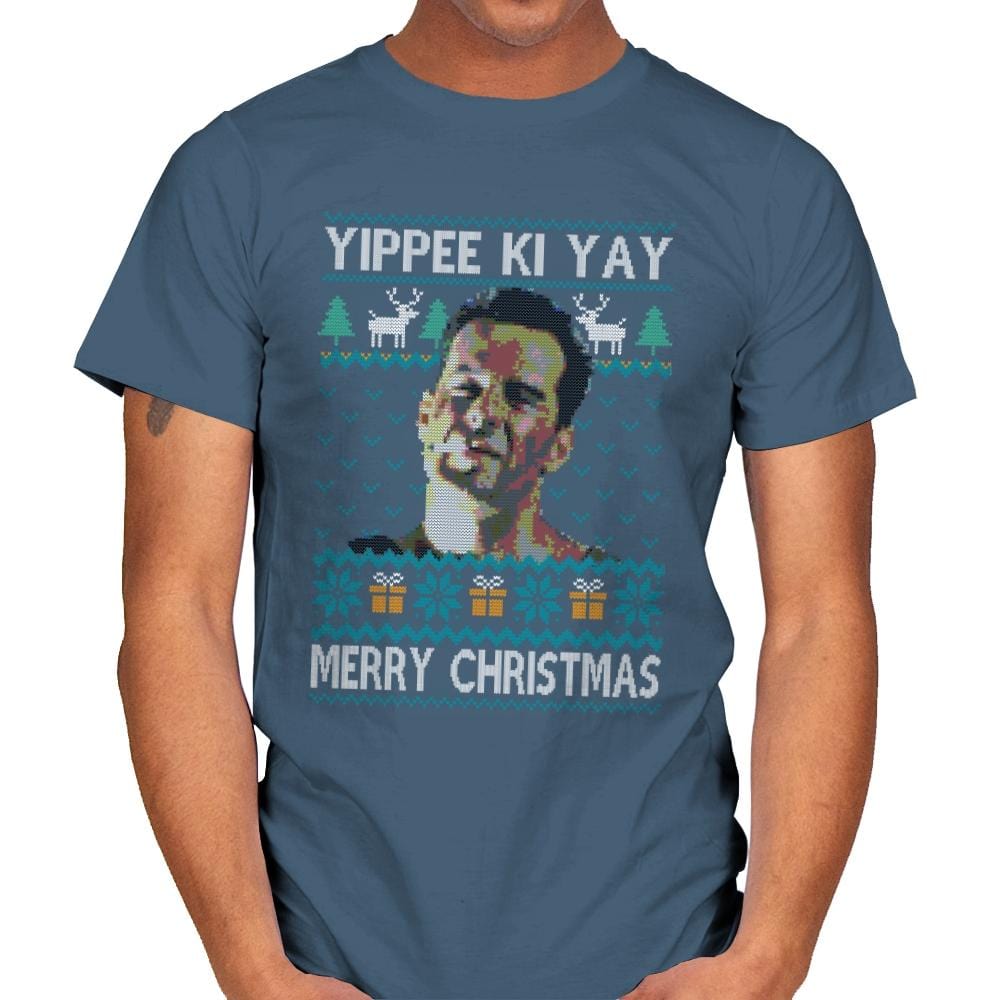 Yipee ki Yay Merry Christmas - Mens T-Shirts RIPT Apparel Small / Indigo Blue