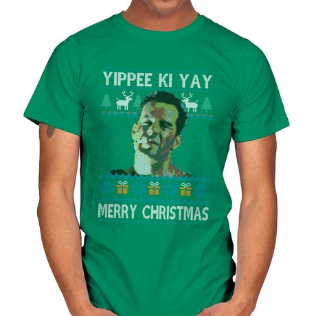 Yipee ki Yay Merry Christmas - Mens T-Shirts RIPT Apparel Small / Kelly Green