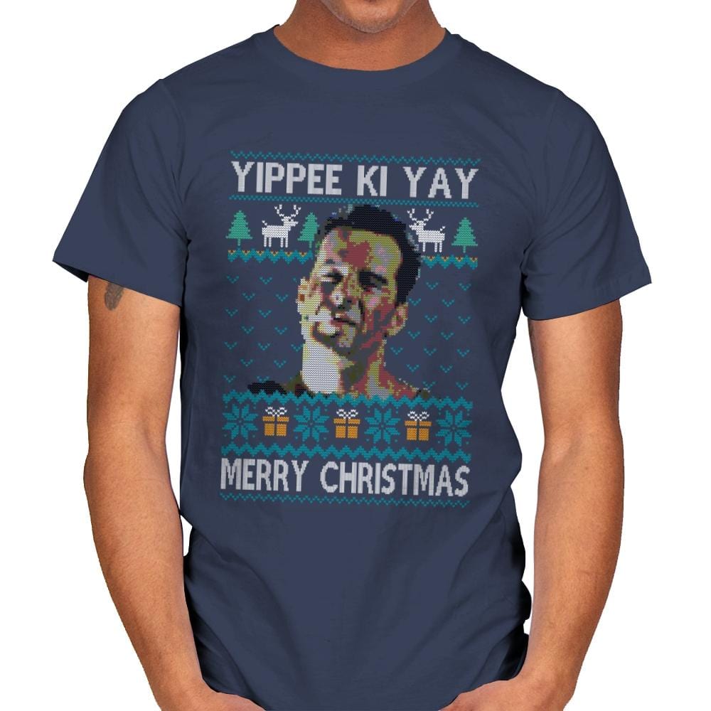 Yipee ki Yay Merry Christmas - Mens T-Shirts RIPT Apparel Small / Navy