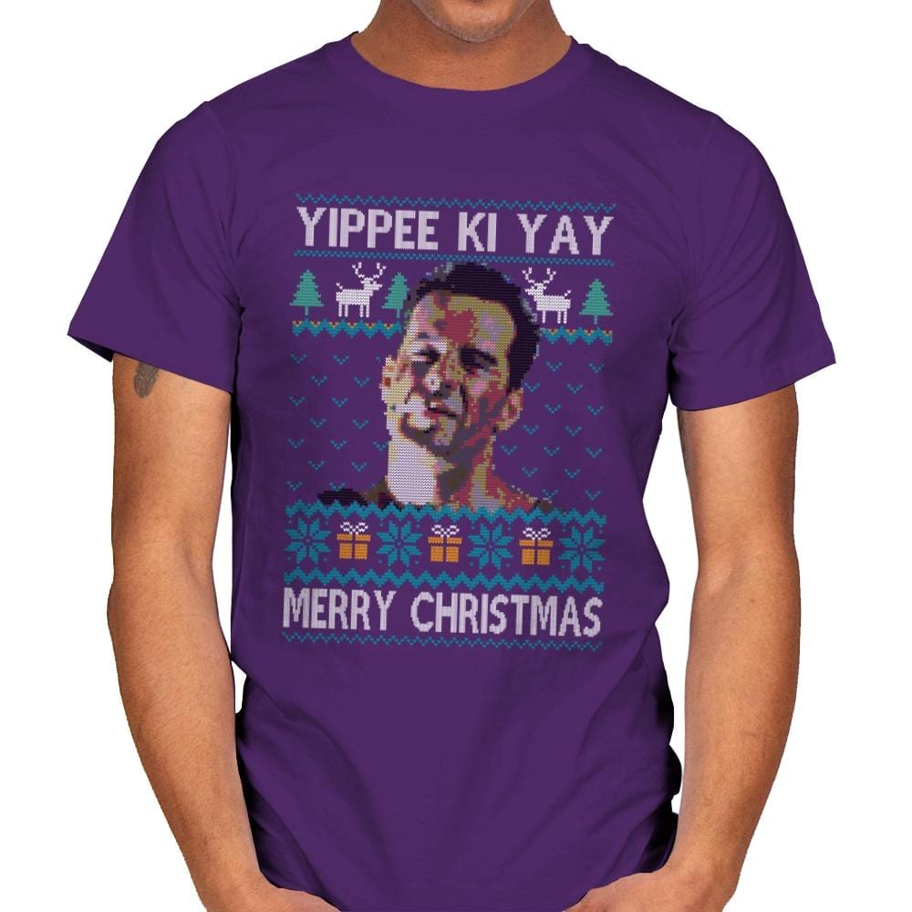 Yipee ki Yay Merry Christmas - Mens T-Shirts RIPT Apparel Small / Purple