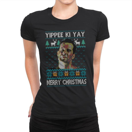 Yipee ki Yay Merry Christmas - Womens Premium T-Shirts RIPT Apparel Small / Black