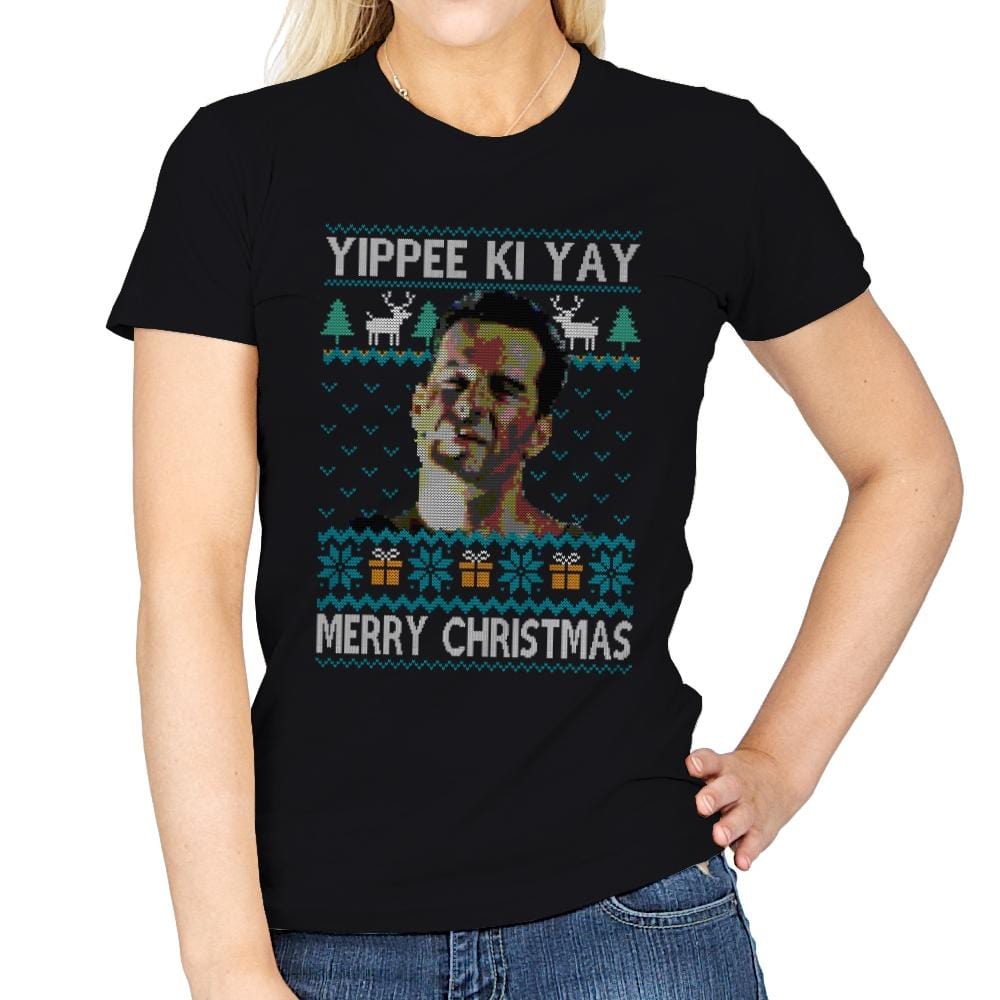 Yipee ki Yay Merry Christmas - Womens T-Shirts RIPT Apparel Small / Black