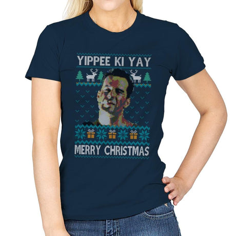 Yipee ki Yay Merry Christmas - Womens T-Shirts RIPT Apparel Small / Navy