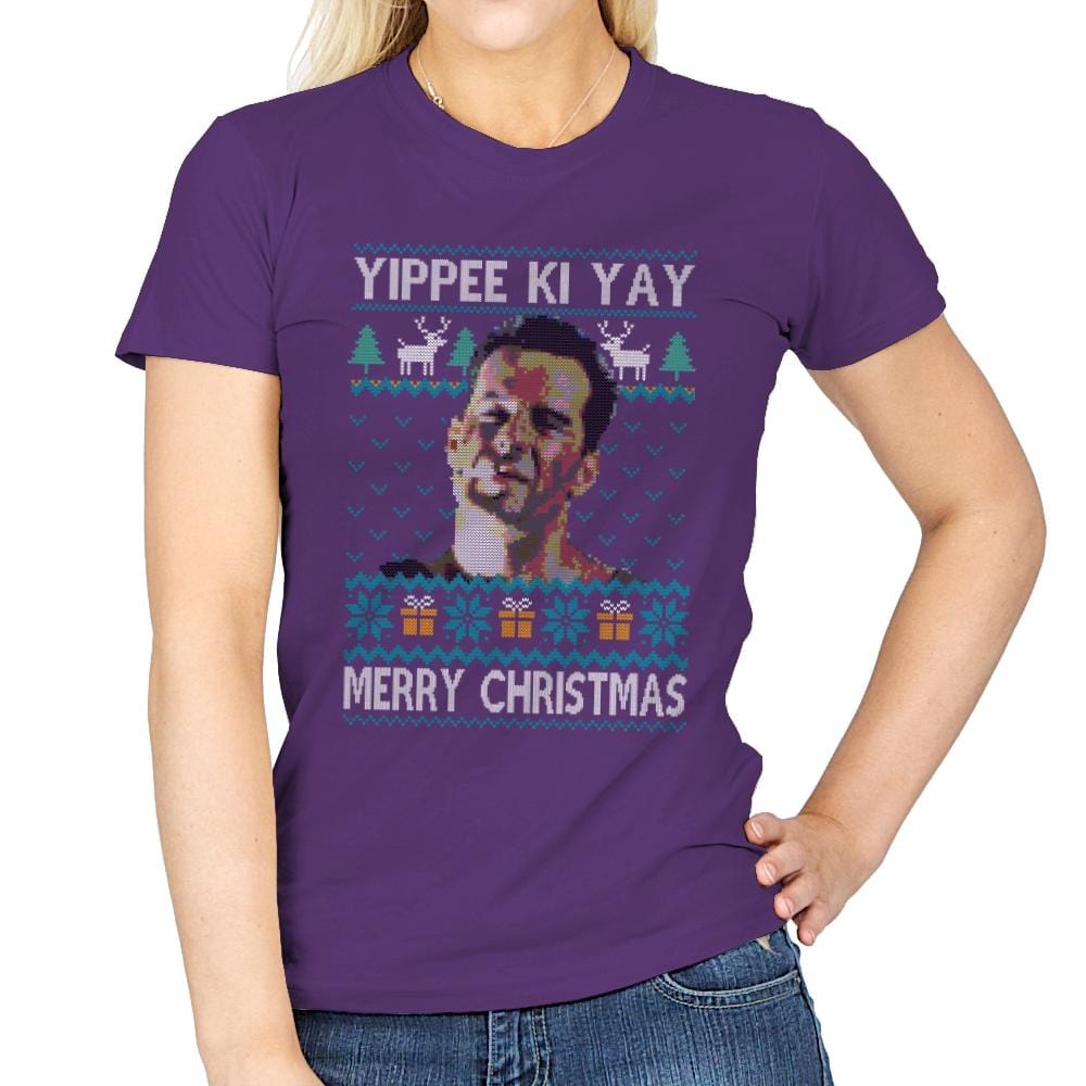 Yipee ki Yay Merry Christmas - Womens T-Shirts RIPT Apparel Small / Purple